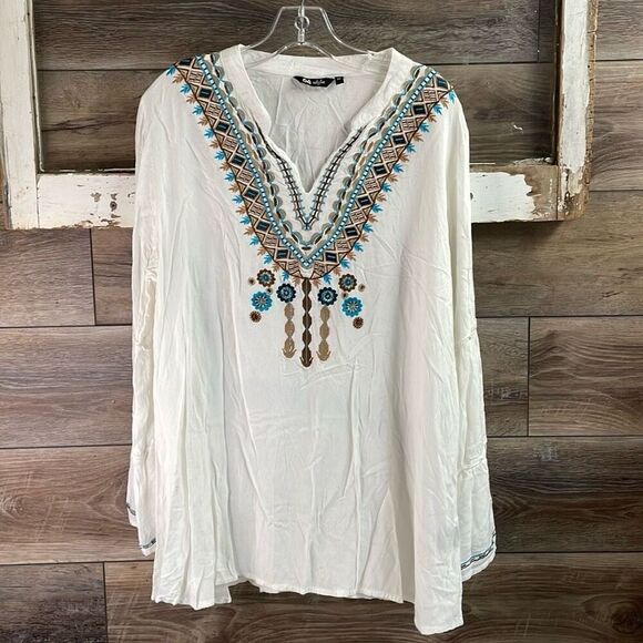 Embroidered White Tunic Wmn’s XL EUC - Picture 1 of 10